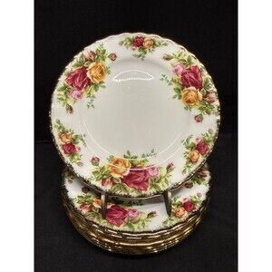 Royal Albert Old Country Roses Round Bread Plates Vintage Set Of 7 gold trim